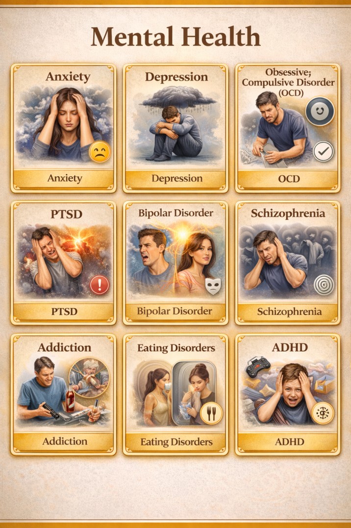 Mental health disorders including anxiety, depression and insomnia