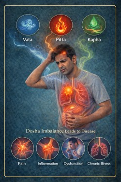 Illustration showing chronic lifestyle disorders like obesity and fatigue